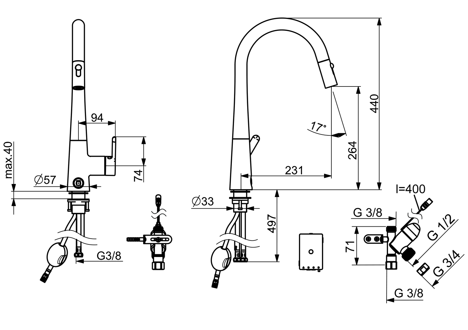 Kitchen faucet with dishwasher valve, 3 V, 3031F, #color_Chrome